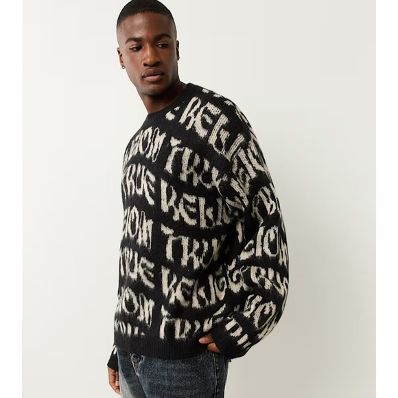 True Religion Monogram Fuzzy Sweater Size Large